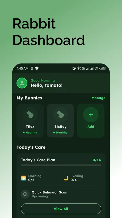 Rabbit Care App Home Screen