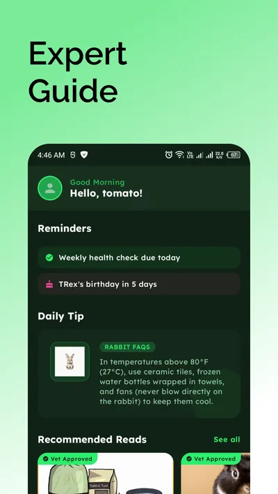 Rabbit Care App Task Tracking Screen