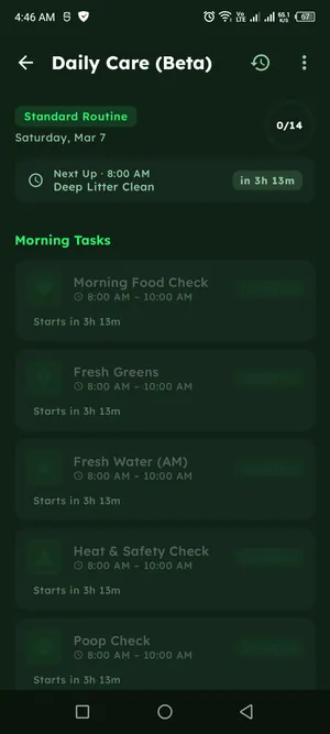 Rabbit Care App - Daily Care Plan Screen