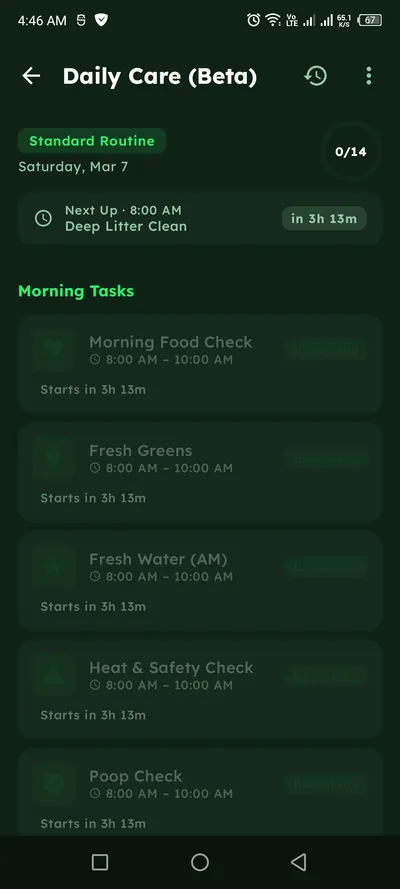 Rabbit Care App - Daily Care Plan Setup Screen